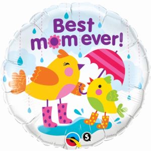 Foil Balloons |   18" Round Foil Best M(Flower)M Ever Raindrops – Non Inflated Balloons Foil Balloons