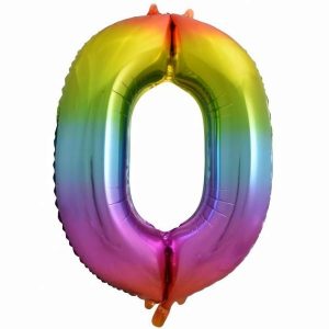 Foil Balloons |   34Inch Decrotex Foil Balloon Num Rainbow Splash #0 Shaped P1 – Non Inflated Balloons Foil Balloons