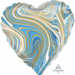 Foil Balloons |   45Cm Hx Marblez Blue Heart – Non Inflated Balloons Foil Balloons