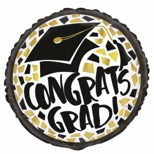 Foil Balloons |   Black & Gold Congrats Grad 45Cm (18") Foil Balloon – Non Inflated Balloons Foil Balloons