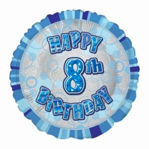 Foil Balloons |   Glitz Blue 8Th Birthday Round 45Cm (18") Foil Balloon Packaged – Non Inflated Balloons Foil Balloons