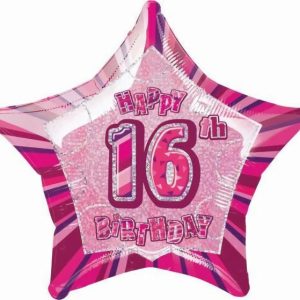 Foil Balloons |   Glitz Pink 16Th Birthday Star 50Cm (20") Foil Balloon – Non Inflated Balloons Foil Balloons