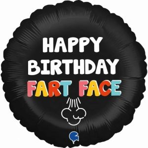 Foil Balloons |   Happy Birthday Fart Face 18” Round – Non Inflated Balloons Foil Balloons