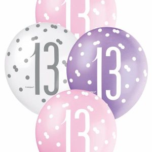 Latex Balloons |   Pink, Purple & White Assorted 6 X 30Cm (12") Latex Balloons – 13 Balloons Latex Balloons