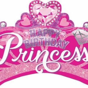 Foil Balloons |   Supershape Happy Birthday Princess Crown & Gem P35 Balloons Foil Balloons