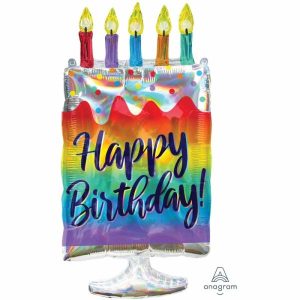 Foil Balloons |   Supershape Holographic Iridescent Cake Happy Birthday P40 Balloons Foil Balloons